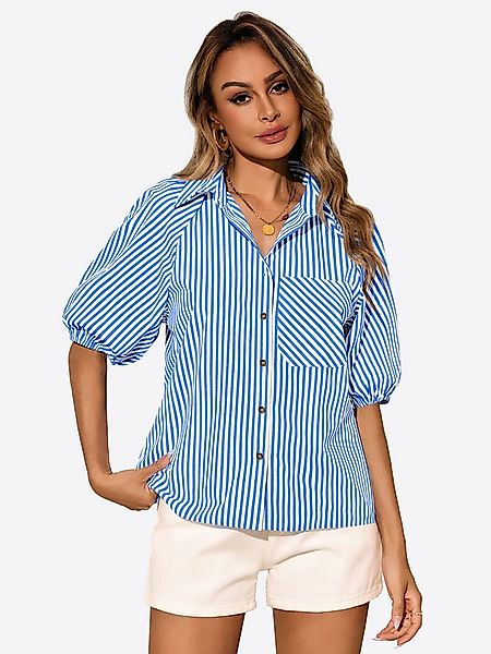 Imily Bela Blusenshirt Damen mit Streifenmuster Puffärmeln und Brusttasche günstig online kaufen