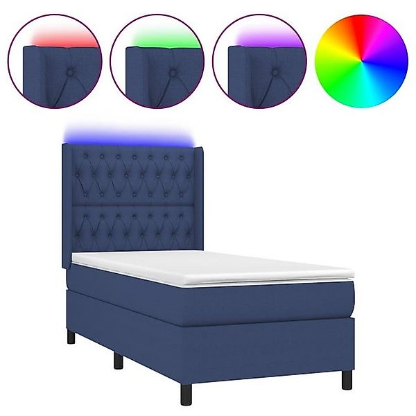 vidaXL Boxspringbett Boxspringbett mit Matratze LED Blau 90x190 cm Stoff Be günstig online kaufen