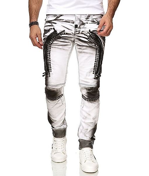 KINGZ Slim-fit-Jeans KINGZ Herren Jeans Batik Designer Jeans Weiß W30/L34 günstig online kaufen