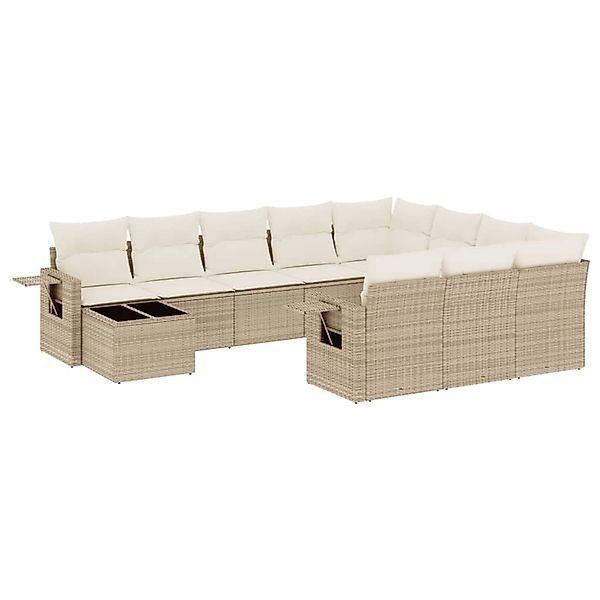 vidaXL 11-Tlg Garten-Sofagarnitur mit Kissen Beige Poly Rattan 3253065 günstig online kaufen