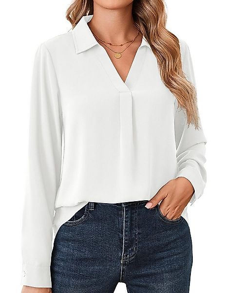 Beluring Langarmshirt Langarmshirt Weißes Langarmshirt Damenbluse mit V-Aus günstig online kaufen