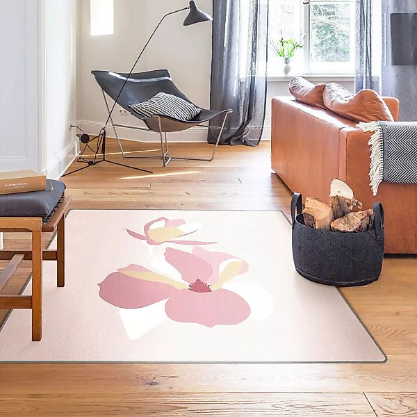 Teppich Line Art Blüten Pastell Rosa günstig online kaufen