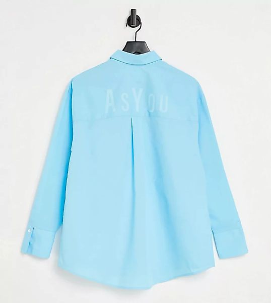 ASYOU – Oversize-Hemd mit Markenlogo auf dem Rücken in Aqua-Blau günstig online kaufen