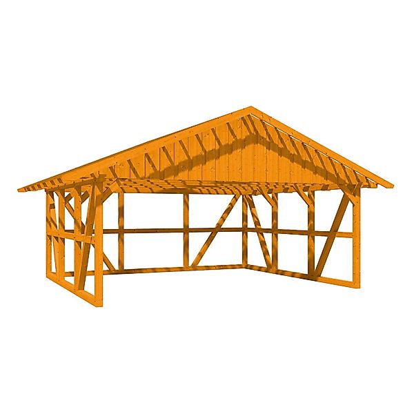 Skan Holz Carport Schwarzwald m. Dachlattung u. Rückwand 684 x 600 cm Eiche günstig online kaufen