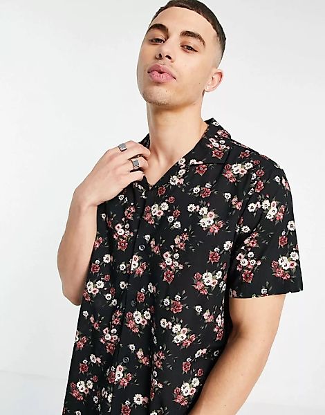 Abercrombie & Fitch – Kurzärmliges Freizeit-Hemd mit Reverskragen und Blume günstig online kaufen
