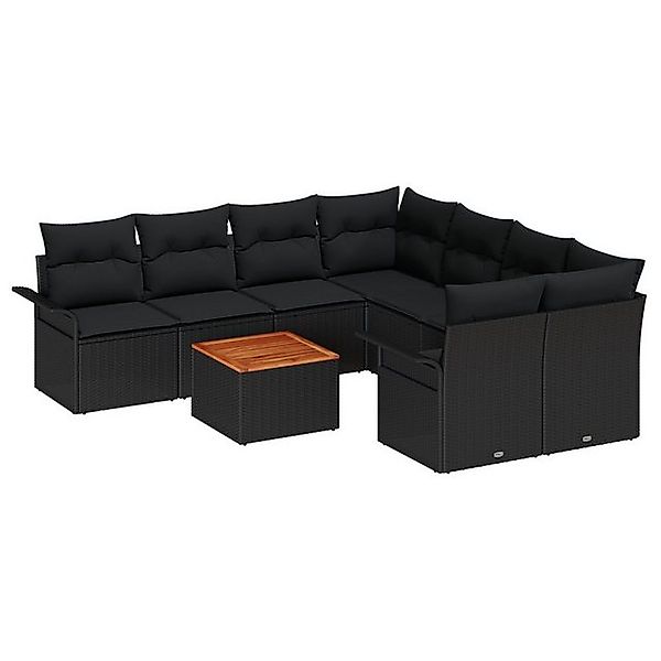 vidaXL Loungesofa 9-teiliges Garten Sofa Set mit Kissen Schwarz Poly Rattan günstig online kaufen