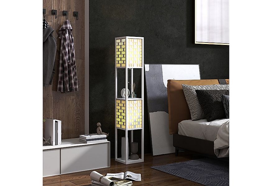 HOMCOM Stehlampe moderne Stehleuchte mit Regalen, Fußschalter und Zugkette, günstig online kaufen