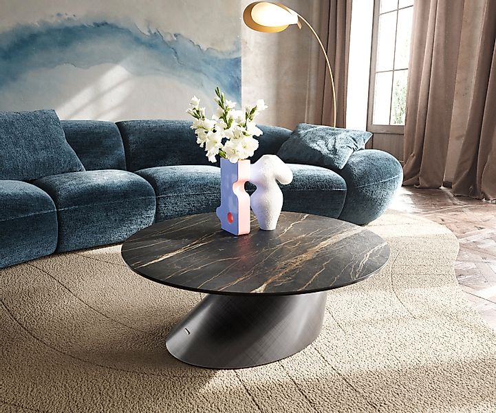 Couchtisch Edge Rund 90x90 cm Keramik Laminam® Noir Desir Braun Conis Metal günstig online kaufen