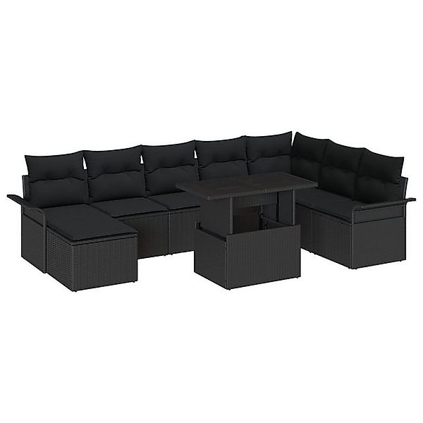 vidaXL Loungesofa 9-teiliges Garten-Sofaset mit Kissen in Schwarz aus Poly- günstig online kaufen