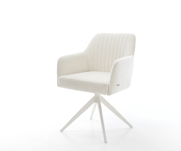 Drehstuhl Greg-Flex Bouclé Soft Beige Kreuzgestell breit Weiß 360° drehbar günstig online kaufen
