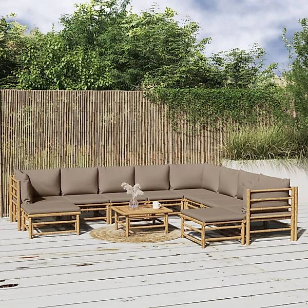 Vidaxl 11-tlg. Garten-lounge-set Mit Kissen Taupe Bambus günstig online kaufen