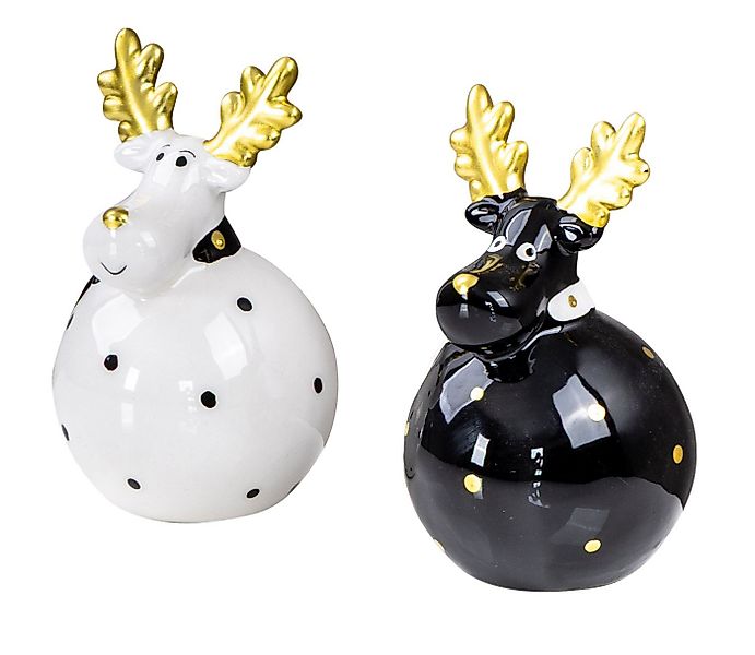 Levandeo® Dekoobjekt, 2er Set Deko Elche Schwarz Weiß Gold Keramik Dekofigu günstig online kaufen