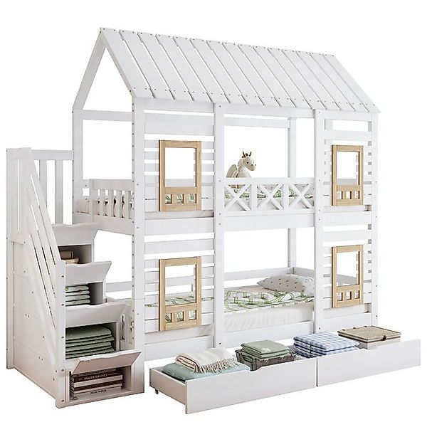 HAUSS SPOLE Etagenbett 90x200cm mit 2 Schubladen mit Rollen, Treppe mit 4 A günstig online kaufen