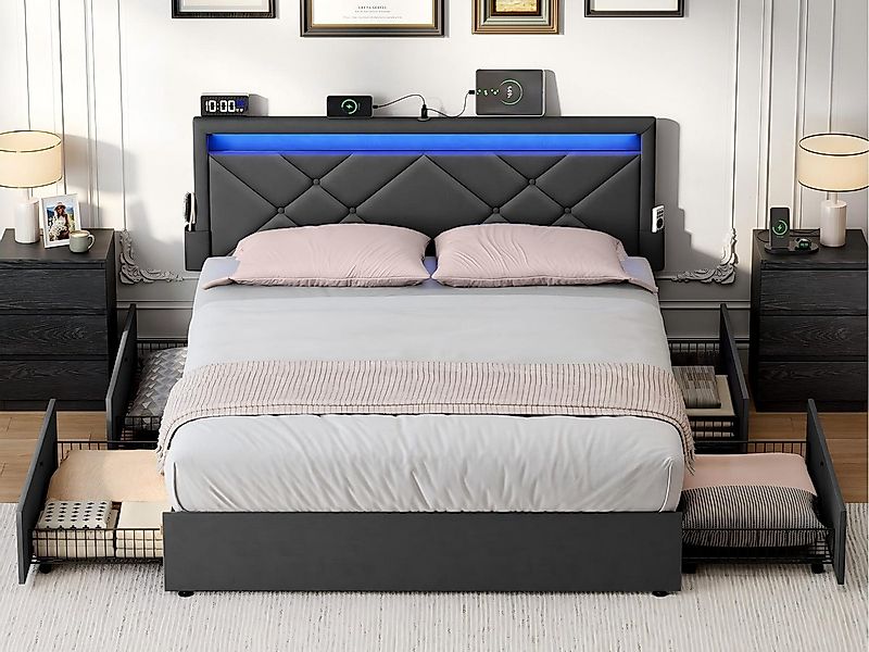 VASAGLE Polsterbett (180 x 200 cm, 4 Schubladen, verstellbares gepolstertes günstig online kaufen