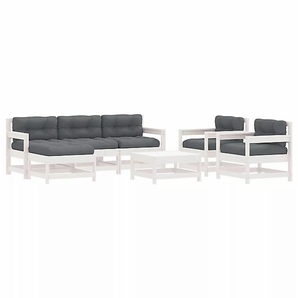 vidaXL 7-tlg Garten-Lounge-Set mit Kissen Weiß Massivholz Modell 2 günstig online kaufen