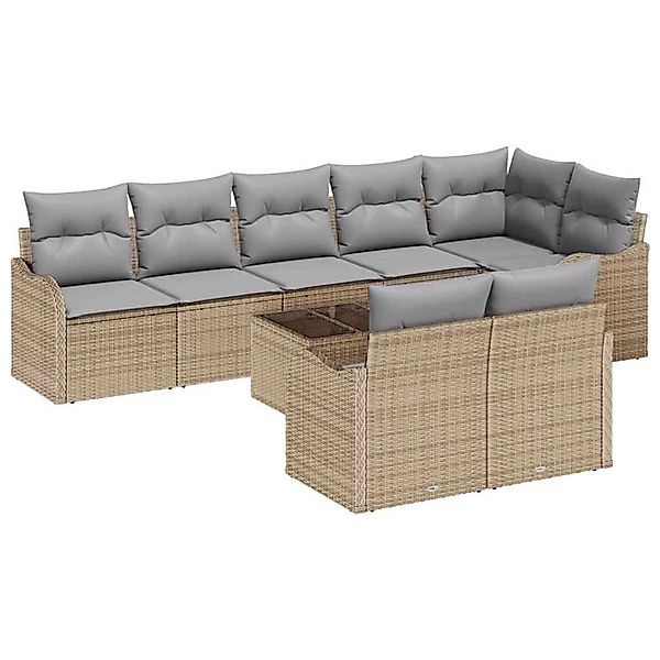 vidaXL Garten-Sofa-Set mit Kissen 9-Tlg Beige Poly Rattan 3345760 günstig online kaufen