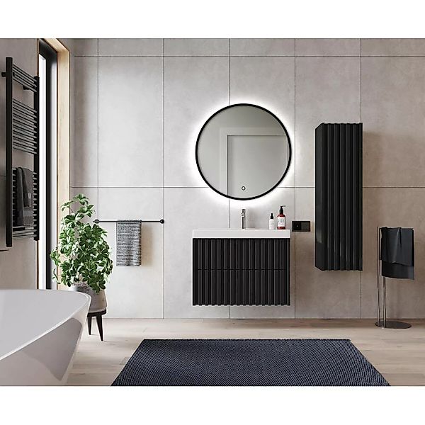 Badmöbel Set mit Waschbecken, Spiegel mit Beleuchtung NANTES-107 in schwarz günstig online kaufen