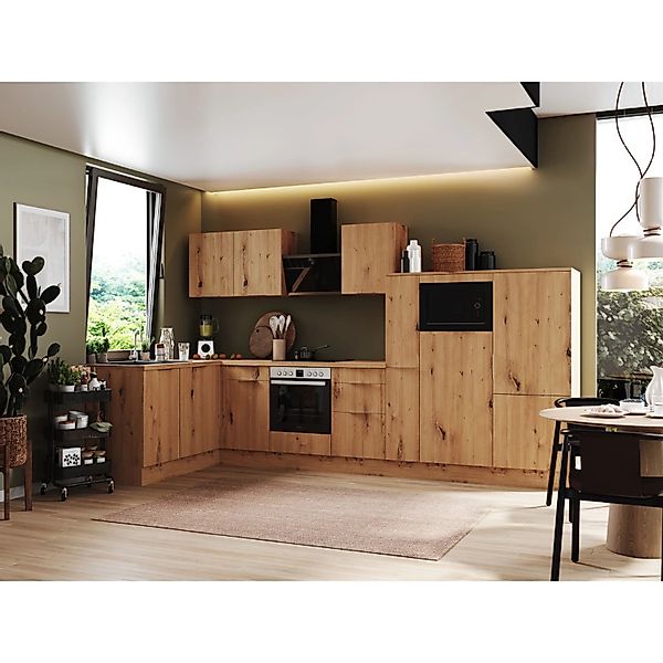 Respekta Selection Winkelküche Elisabeth RSL370AWH 370 cm Weiß-Artisan Eich günstig online kaufen