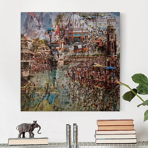 Leinwandbild - Quadrat Holy India günstig online kaufen