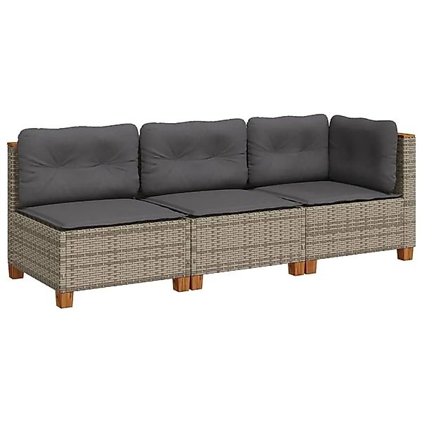 vidaXL Gartensofa mit Kissen 3-Sitzer Grau Poly Rattan 365921 günstig online kaufen