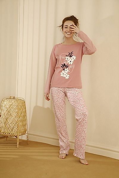 SEXEN (Siyah Inci) Pyjama Damen Baumwoll-Pyjama-Set mit Blumenmuster – Lang günstig online kaufen