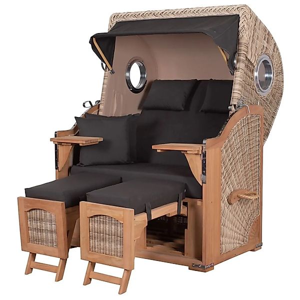 bene,iving Strandkorb Komplettset Ammersee Teak Bullauge PE Shell Modell 54 günstig online kaufen