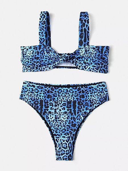 Damen Leopardenmuster Krawatte Front Breiter Schultergurt Bikinis Badeanzug günstig online kaufen