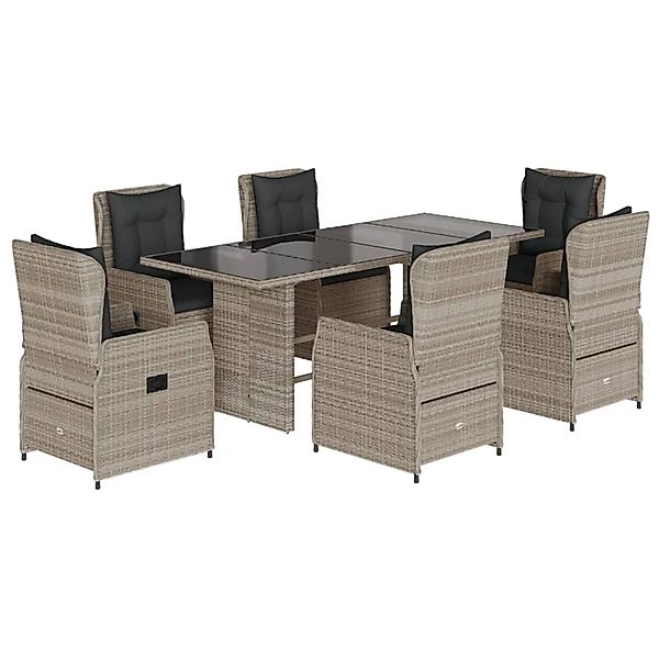 vidaXL 7-Tlg Garten-Essgruppe mit Kissen Hellgrau Poly Rattan 3262795 günstig online kaufen