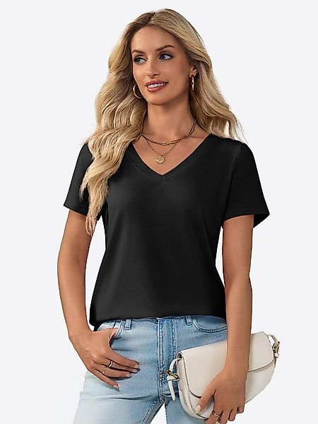 Imily Bela T-Shirt Damen V-Ausschnitt T-Shirt mit Kurzarm Casual Basic Ober günstig online kaufen