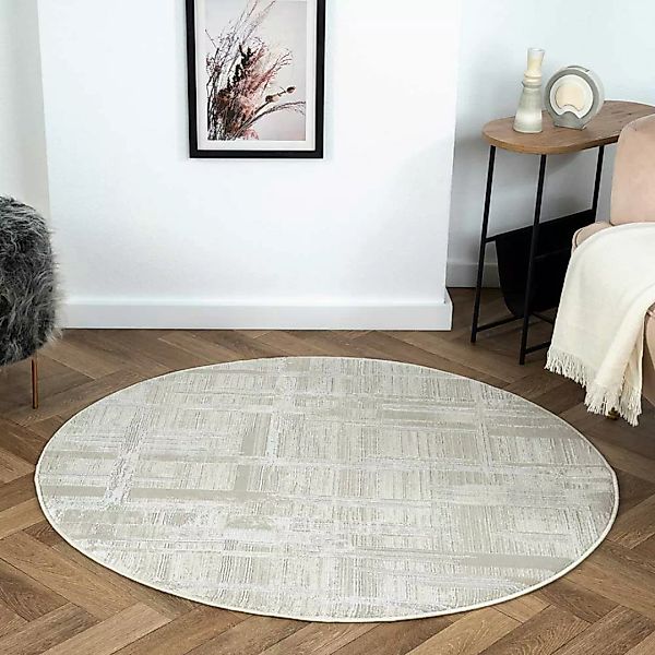 120 cm Teppich rund in Cremefarben und Beige Kurzflor günstig online kaufen