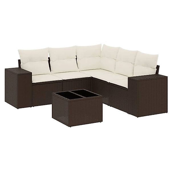 vidaXL 6-Tlg Garten-Sofagarnitur mit Kissen Braun Poly Rattan 3222562 günstig online kaufen