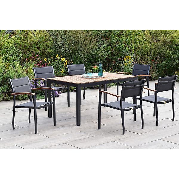 Merxx Paxos Set 7-tlg. 6 Stapelsessel Gartentisch 150 x 90 cm günstig online kaufen