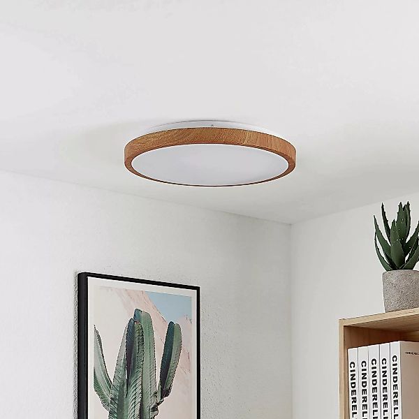 Lindby LED-Deckenleuchte Mynte, Ø42cm, Holzoptik, Kunststoff günstig online kaufen