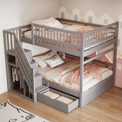 REDOM Etagenbett mit sicherer Treppenaufbewahrung, Kinderbett günstig online kaufen