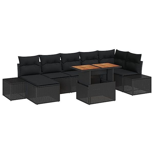 vidaXL Loungesofa 8-teiliges Garten Sofa Set mit Kissen Schwarz Poly Rattan günstig online kaufen