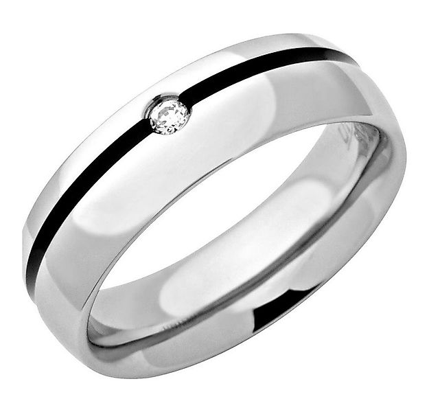 Unique Fingerring Edelstahlring glänzend Silber, Inlay Schwarz, Zirkonia Un günstig online kaufen