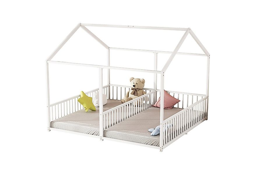 OKWISH Kinderbett Doppelbett,Hausmodell mit Geländer (Metall Kinderbett, Ha günstig online kaufen