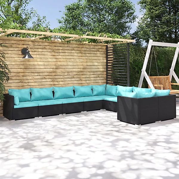 Vidaxl 9-tlg. Garten-lounge-set Mit Kissen Poly Rattan Schwarz günstig online kaufen