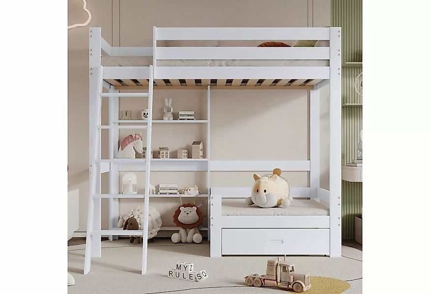 Fangqi Etagenbett 90x200cm Etagenbett mit Regal und Sofa, Schubladen x 1, K günstig online kaufen