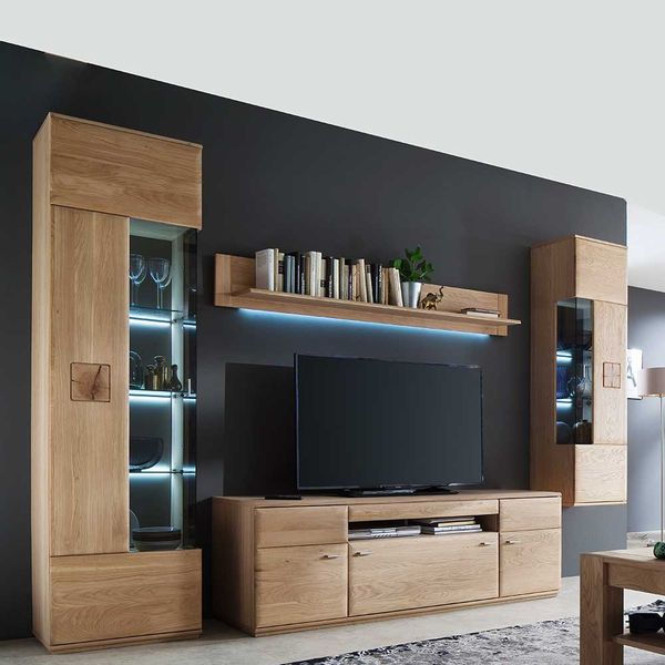 Anbauwand aus Eiche Bianco 305 cm breit (vierteilig) günstig online kaufen