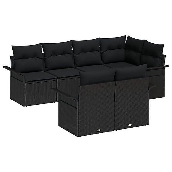 vidaXL Loungesofa 7-teiliges Garten-Sofa Set mit Kissen Schwarz Poly Rattan günstig online kaufen