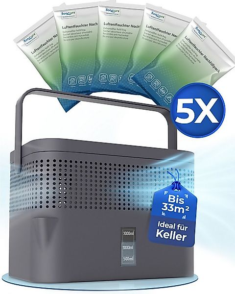 BonAura Luftentfeuchter ohne Strom, für 79 m³ Räume, Tank 2 l, 5 x 980g Gra günstig online kaufen