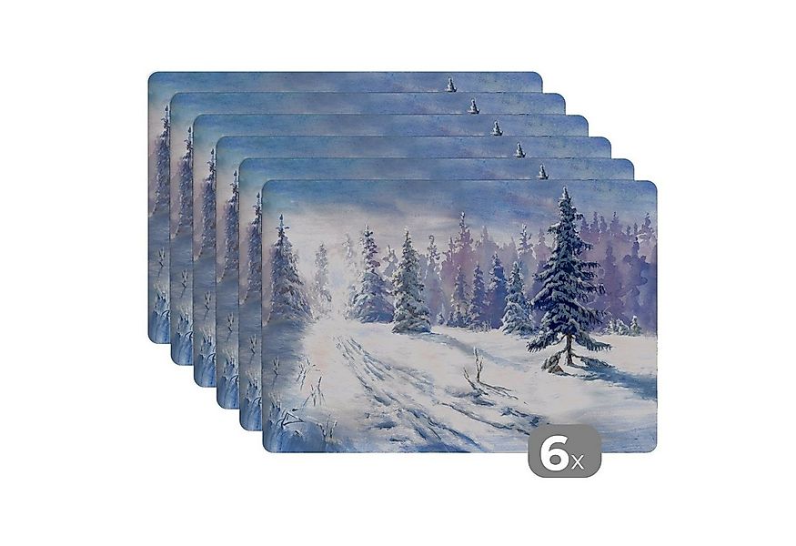 MuchoWow Platzset Wald - Winter - Schnee, (6-St), Platzsets, Tischset, Abwa günstig online kaufen