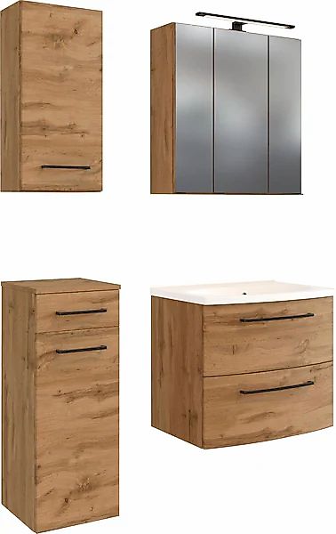 welltime Badmöbel-Set »Chicago« Spiegelschrank, Waschtisch, Hängeschrank, U günstig online kaufen