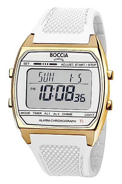 Boccia Digitaluhr Uhr in Unisexgröße Digital Titan Weiß/Goldfarben günstig online kaufen