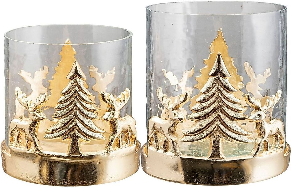Creativ home Windlicht Kerzenhalter Weihnachtslandschaft, mit Baum und Reh günstig online kaufen