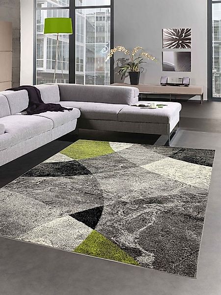 Carpetia Teppich Wohnzimmer Teppich mit Rauten Design grün grau - pflegelei günstig online kaufen
