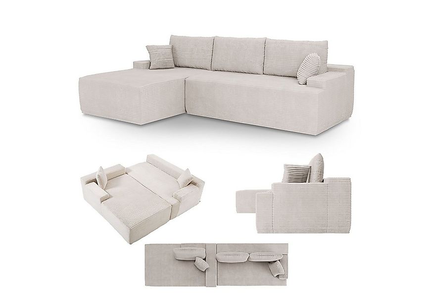 Juskys Ecksofa Coredo, Ecksofa, mit Rücken- & Dekokissen, Cordbezug, Modula günstig online kaufen