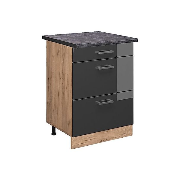 Vicco Küchenunterschrank R-Line Anthrazit Hochglanz/Goldkraft Eiche 60 cm m günstig online kaufen