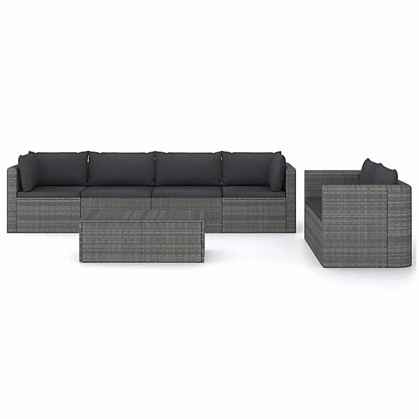 7-tlg. Garten-lounge-set Mit Kissen Poly Rattan Grau günstig online kaufen